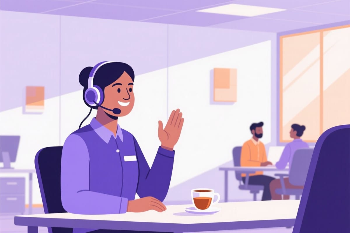 A calm collections agent listening patiently on a call